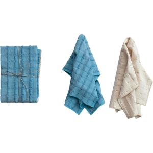 imageCreative CoOp Cotton Dobby Tea Towels Natural and Blue Set of 2