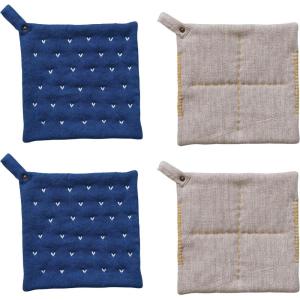 imageCreative CoOp HandEmbroidered Cotton Slub Pot Holder Blue and Grey Set of 2