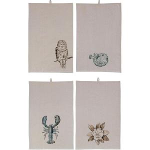 imageCreative CoOp Large Cotton and Linen Decorative Nature Prints Motif and Loops for Kitchen Cream Set of 4 Tea Towels