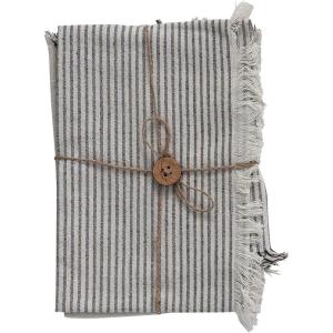 imageCreative CoOp Large Woven Cotton Stripes and Fringe Design for Kitchen Natural and Black Set of 2 Tea Towel