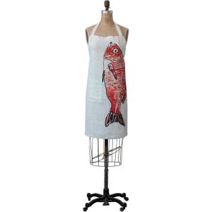 imageCreative CoOp Linen Pocket and Fish Design Natural and Orange Apron OneSize Multi