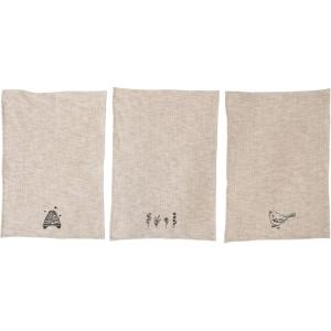 imageCreative CoOp Linen and Cotton Slub Embroidered Set of 3 Tea Towels 27quot L x 20quot W x 0quot H Cream