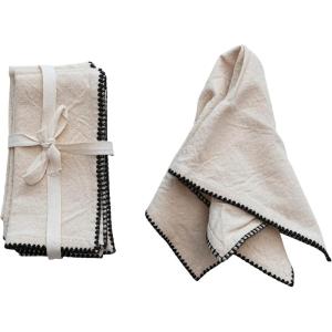 imageCreative CoOp Modern Farmhouse Square Cotton Embroidered Trim Natural and Black Napkin Ivory