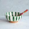 imageCreative CoOp 1025 Inches Round HandPainted Stoneware Footed Stripes and Reactive Glaze Green White and Brown Bowl Multi