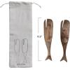 imageCreative CoOp 975 Inches Mango Wood Whale Design Kitchen Printed Drawstring Bag Natural Set of 2 Salad Server