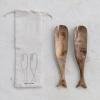 imageCreative CoOp 975 Inches Mango Wood Whale Design Kitchen Printed Drawstring Bag Natural Set of 2 Salad Server