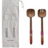 imageCreative CoOp 12 Inches Teakwood Kitchen Salad Servers with Rattan Wrapped Handles and Drawstring Bag Multicolored Set of 2