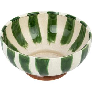 imageCreative CoOp 1025 Inches Round HandPainted Stoneware Footed Stripes and Reactive Glaze Green White and Brown Bowl Multi