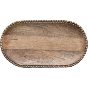 imageCreative CoOp 16 Inches HandCarved Mango Wood Beads Natural and Gold Finish Tray