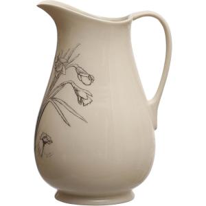 imageCreative CoOp 65 Inches 2Quart Stoneware Flower Design White and Charcoal Pitcher