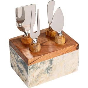 imageCreative CoOp Black Marble Cheese Server Set with Mango Wood Stand Set of 4 Small