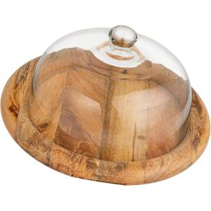 imageCreative CoOp Clear and Natural Round Glass Cloche with Mango Wood Base Large