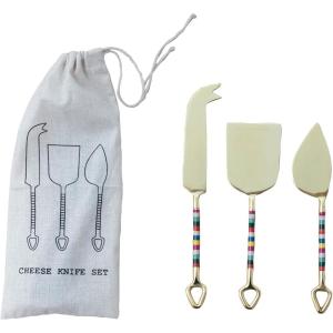 imageCreative CoOp Stripe Stainless Steel Cheese Server Set Set of 3 Small Gold and Multicolor