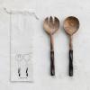 imageCreative CoOp 1125 Inches Mango Wood Kitchen Drawstring Bag Natural and Espresso Finish Set of 2 Salad Server Brown