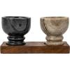 imageCreative CoOp 7 Inches Mango Wood Tray with 2 Marble Multicolor Set of 3 Bowl Natural