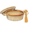 imageCreative CoOp 925 Inches Stoneware Bamboo Canap Spreader Knife and Reactive Glaze Design Brown and Tan Set of 2 Brie Baker 9quot L x 7quot W x 3quot H