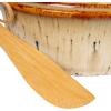 imageCreative CoOp 925 Inches Stoneware Bamboo Canap Spreader Knife and Reactive Glaze Design Brown and Tan Set of 2 Brie Baker 9quot L x 7quot W x 3quot H