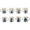 imageCreative CoOp Farmhouse Hand Stoneware Painted Flora and Fauna 4 Styles Set of 12 Antique White and Blue Mug