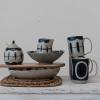 imageCreative CoOp Stoneware Painted Designs Set of 3 Styles Black and Tan Mug Blue