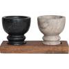 imageCreative CoOp 7 Inches Mango Wood Tray with 2 Marble Multicolor Set of 3 Bowl Natural
