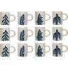 imageCreative CoOp Farmhouse Hand Stoneware Painted Flora and Fauna 4 Styles Set of 12 Antique White and Blue Mug