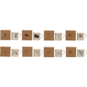 imageCreative CoOp 5 Inches Round Stoneware Animal Print Designs and Storage Box Cream Set of 8 Mugs