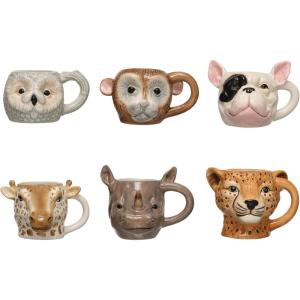 imageCreative CoOp 525 Inches Dolomite Animal Head Designs Multicolor Set of 6 Mugs