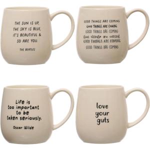 imageCreative CoOp 525 Inches Stoneware Mug with Love Text Quote Designs White and Black Set of 4