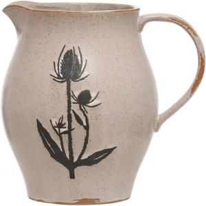 imageCreative CoOp 675 Inches 50Ounce Debossed Stoneware Flower Design Reactive Glaze White and Black Pitcher