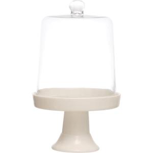 imageCreative CoOp 875 Inches Round Cake Stand Glass Pedestal with Cloche White Set of 2