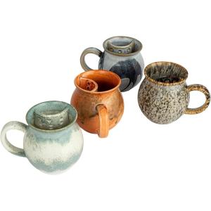 imageCreative CoOp Artisanal Stoneware Mug with Teabag Holder Multicolor Set of 4