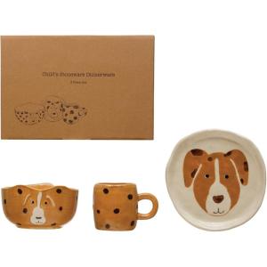 imageCreative CoOp Childs Stoneware Dinnerware with Painted Dogs Boxed Set of 3 Pieces Plate Set Multi