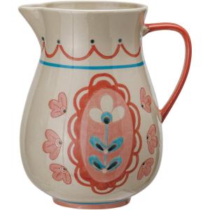imageCreative CoOp Floral Stoneware Pitcher with Handle Multicolor