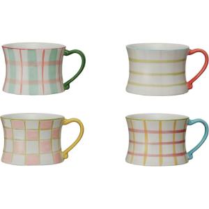 imageCreative CoOp Plaid Panache Stoneware Mug Set Multicolor Set of 4