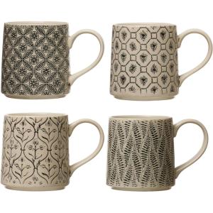 imageCreative CoOp Set of 4 Stoneware Styles Mugs ampamp Cups 4 Count Pack of 1 Multi