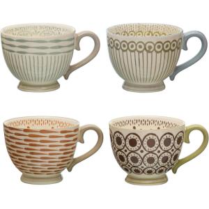 imageCreative CoOp Stoneware Painted Patterns Set of 4 Styles Multicolor Mug Multi