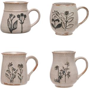 imageCreative CoOp 4 Inches Stoneware Reactive Glaze and Various Shapes Cream Set of 4 Mugs