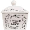 imageCreative CoOp Country Stoneware Butter Dish with Lid quotSpread the Lovequot Message and Farm Line Drawing White and Black Food Microwave and Dishwasher Safe