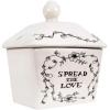 imageCreative CoOp Country Stoneware Butter Dish with Lid quotSpread the Lovequot Message and Farm Line Drawing White and Black Food Microwave and Dishwasher Safe