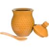 imageCreative Coop Small 3 Piece Yellow with Decorative Bees Stoneware Honey Jar with Lid ampamp Wood Honey Dipper