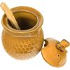 imageCreative Coop Small 3 Piece Yellow with Decorative Bees Stoneware Honey Jar with Lid ampamp Wood Honey Dipper