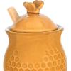 imageCreative Coop Small 3 Piece Yellow with Decorative Bees Stoneware Honey Jar with Lid ampamp Wood Honey Dipper