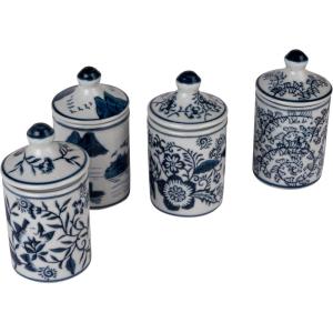 imageCreative CoOp Blue Blossom Enchantment Stoneware Jar Set Set of 4 Small