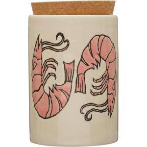 imageCreative CoOp Coastal Stoneware Embossed Prawns and Cork Lid Multicolor Jar Ivory