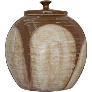 imageCreative CoOp Farmhouse Stoneware Lid Brown Reactive Glaze Jar
