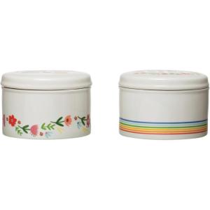 imageCreative CoOp Round Stoneware Canisters with Lids Set of 2 Styles Storage Box Multicolored 2