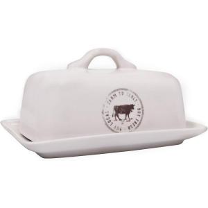 imageCreative CoOp Stoneware Butter Dish with Cow Decal