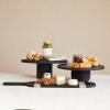 imageCreative CoOp Oval Mango Wood Cheese and Cutting Board with Stripes and Handle Black and Natural