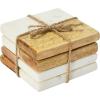 imageCreative CoOp HandCarved Engraved Mango Wood Square Trivets for Dining Table Coaster Set of 4 White ampamp Natural