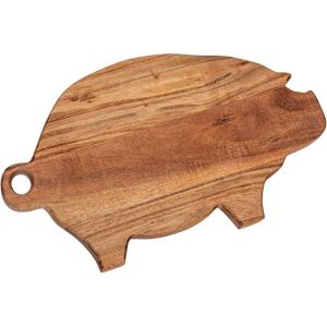 imageCreative CoOp Decorative Mango Wood Pig Shaped Cheese and Cutting Board with Handle Natural